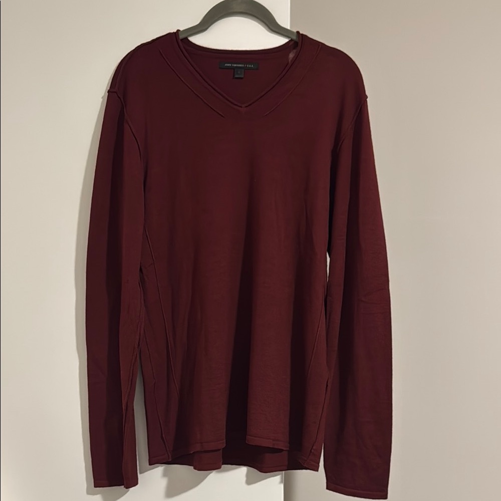 John Varvatos Men's V-Neck Sweater in Burgundy